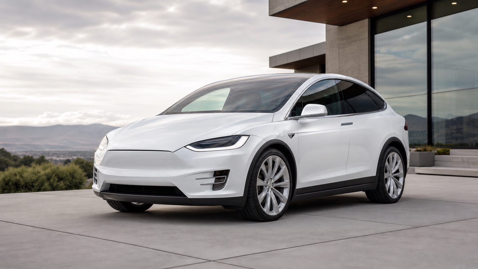 Electric luxury SUV on a city street for the Tesla Model X guide